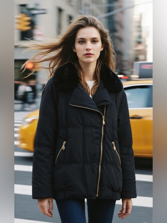 Metropolitan Jackets & Blazers - Metropolitan Black Faux Fur Collar Puffer Jacket Size L